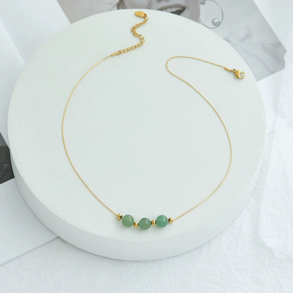 Wholesale Natural Stone Bead Pendant Necklace Titanium Steel Snake Bone Chain Geometric Style 18K Gold Plated
