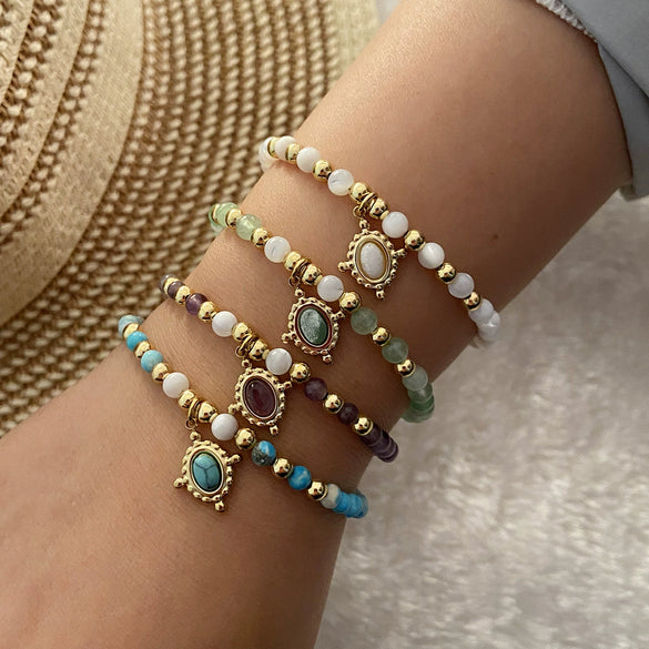 Wholesale Natural Stone Beaded Bracelet Handmade Geometric Retro Jewelry For Women