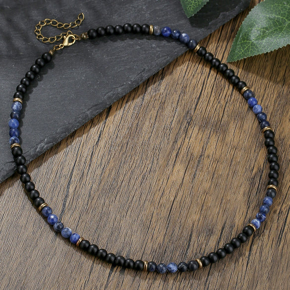 Wholesale Natural Stone Beaded Necklace Handmade With Alloy Pendant Geometric Style Round Shape Unisex
