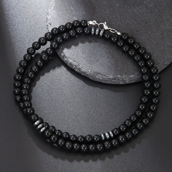 Wholesale Natural Stone Beaded Necklace Handmade With Alloy Pendant Geometric Style Round Shape Unisex