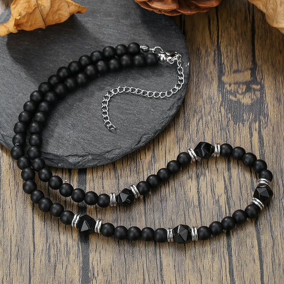 Wholesale Natural Stone Beaded Necklace Handmade With Alloy Pendant Geometric Style Round Shape Unisex