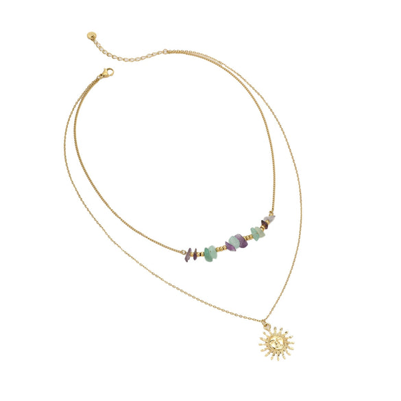 Wholesale Natural Stone Beaded Necklace Stainless Steel Geometric Pendant Electroplated Fashion For Women