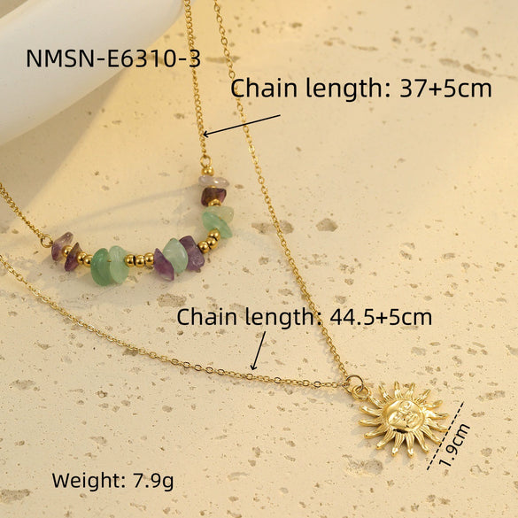 Wholesale Natural Stone Beaded Necklace Stainless Steel Geometric Pendant Electroplated Fashion For Women