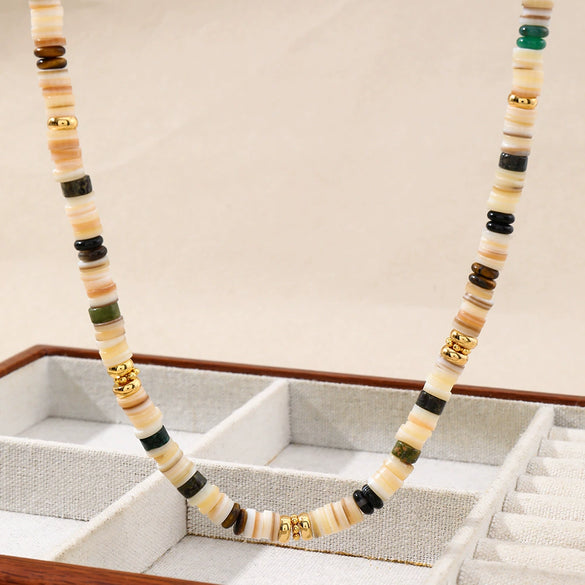 Wholesale Natural Stone Colorful Beaded Clavicle Chain Necklace Copper Goldplated Geometric Handmade Light Luxury Style For Women