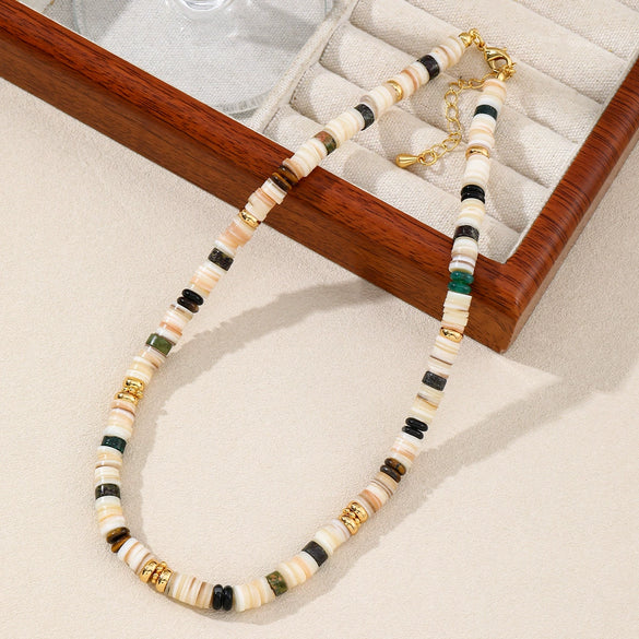 Wholesale Natural Stone Colorful Beaded Clavicle Chain Necklace Copper Goldplated Geometric Handmade Light Luxury Style For Women