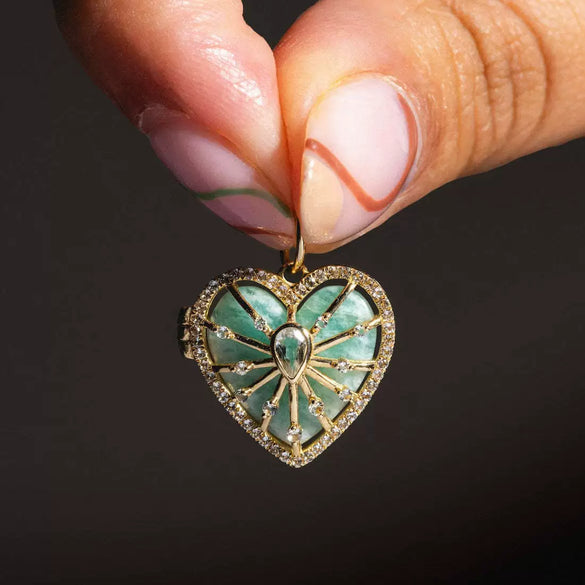 Wholesale Natural Stone Diamond Love Opening Necklace Copper Retro Heart Shape Women