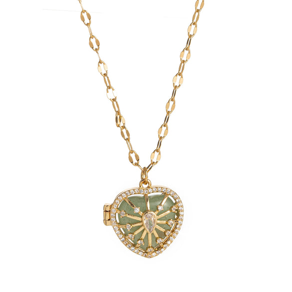 Wholesale Natural Stone Diamond Love Opening Necklace Copper Retro Heart Shape Women
