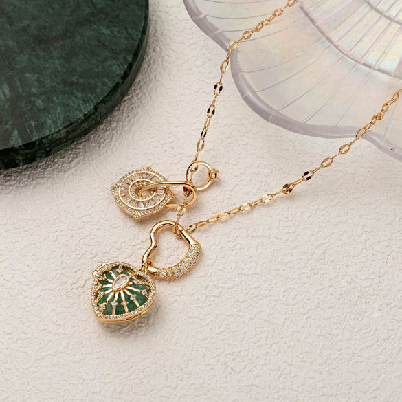 Wholesale Natural Stone Diamond Love Opening Necklace Copper Retro Heart Shape Women