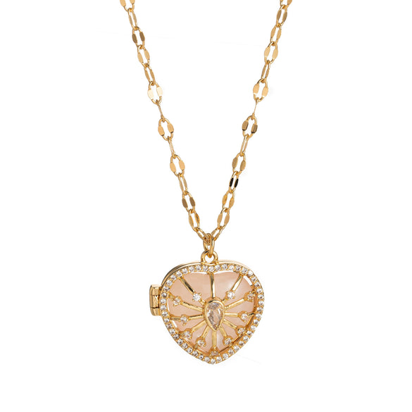 Wholesale Natural Stone Diamond Love Opening Necklace Copper Retro Heart Shape Women