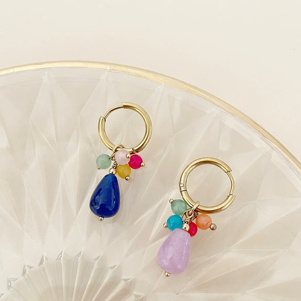 Wholesale Natural Stone Drop Earrings Stainless Steel Handmade Electroplated Small Fresh Design
