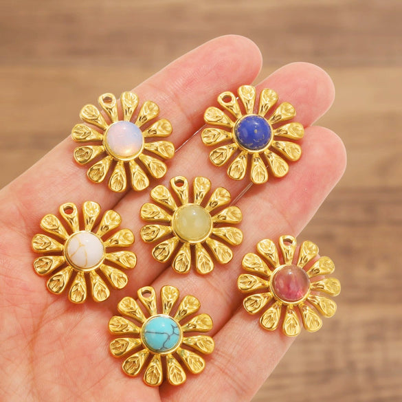 Wholesale Natural Stone Flower Electroplated 18K Gold Earrings Pendant Accessories