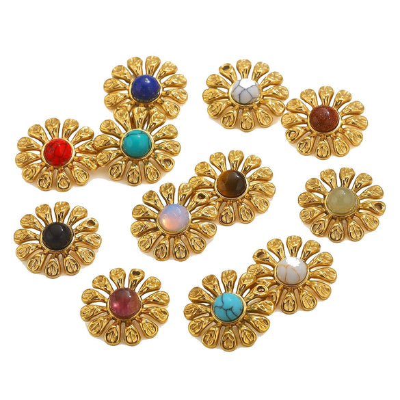 Wholesale Natural Stone Flower Electroplated 18K Gold Earrings Pendant Accessories
