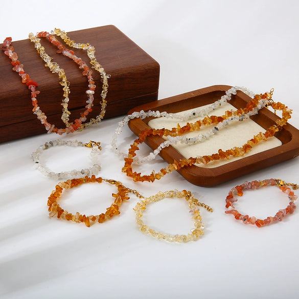 Wholesale Natural Stone Geometric Goldplated Stainless Steel Necklace And Bracelet Jewelry For Women