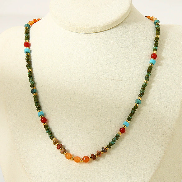 Wholesale Natural Stone Goldplated Geometric Stainless Steel Ball Chain Necklace For Women