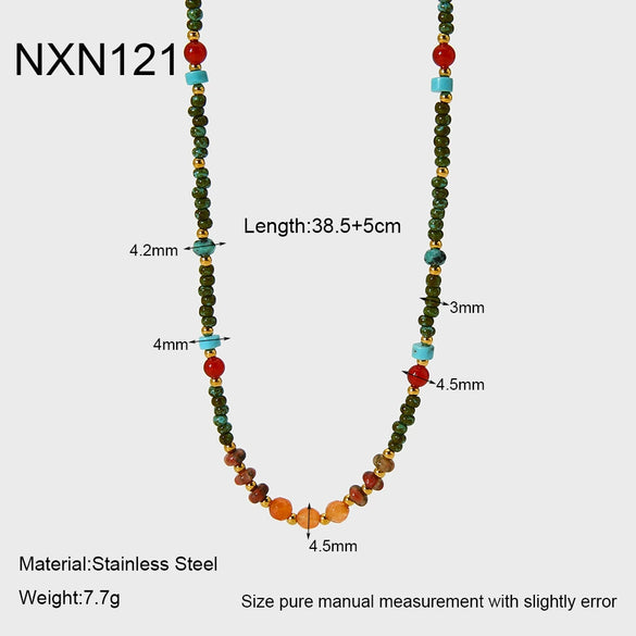 Wholesale Natural Stone Goldplated Geometric Stainless Steel Ball Chain Necklace For Women