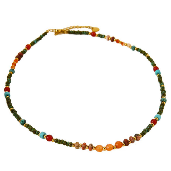 Wholesale Natural Stone Goldplated Geometric Stainless Steel Ball Chain Necklace For Women