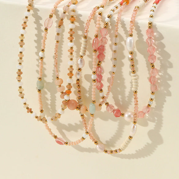 Wholesale Natural Stone Handbeaded Stainless Steel Necklace With Freshwater Pearl Pendant And Electroplating Treatment For Women Fashionable Light Luxury Style