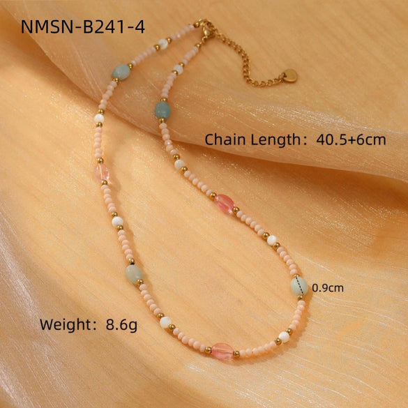 Wholesale Natural Stone Handbeaded Stainless Steel Necklace With Freshwater Pearl Pendant And Electroplating Treatment For Women Fashionable Light Luxury Style