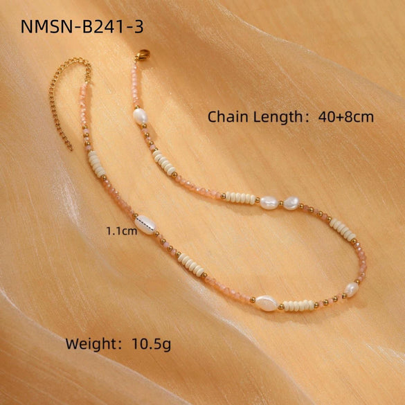 Wholesale Natural Stone Handbeaded Stainless Steel Necklace With Freshwater Pearl Pendant And Electroplating Treatment For Women Fashionable Light Luxury Style