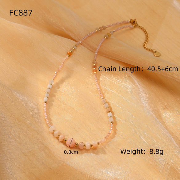 Wholesale Natural Stone Handbeaded Stainless Steel Necklace With Freshwater Pearl Pendant And Electroplating Treatment For Women Fashionable Light Luxury Style