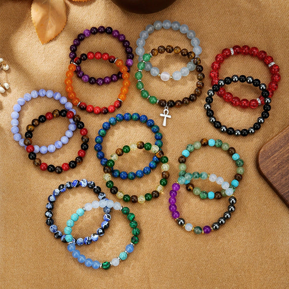 Wholesale Natural Stone Handmade Unisex Elastic Bracelet With Volcanic Stone And Devil's Eye