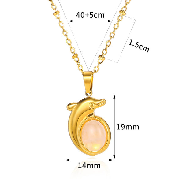 Wholesale Natural Stone Inlaid Stainless Steel Cross Necklace Unisex Electroplated