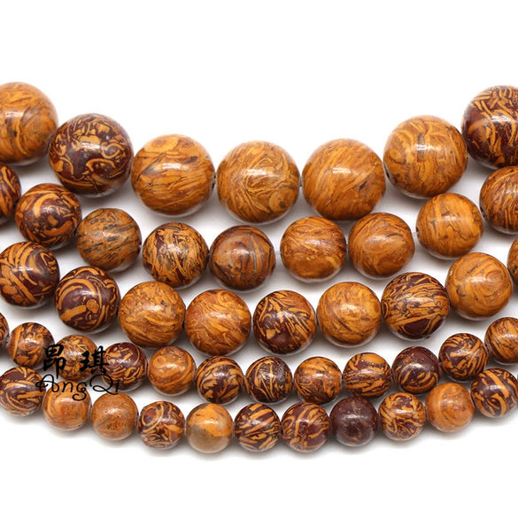 Wholesale Natural Stone Loose Round Beads For Diy Bracelets Grinding And Polishing Goldenlaceagate Elephant Skin Stone Golden Silk Jade