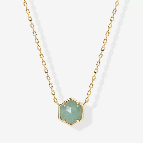 Wholesale Natural Stone Necklace Copper Mixed Gemstone Inlay Geometric Hexagonal O Chain For Women