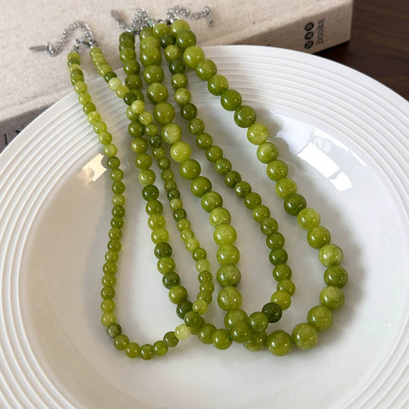 Wholesale Natural Stone Necklace Retro Geometric Style Handbeaded Polished Ball Chain For Women