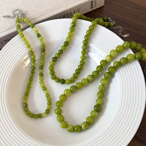 Wholesale Natural Stone Necklace Retro Geometric Style Handbeaded Polished Ball Chain For Women