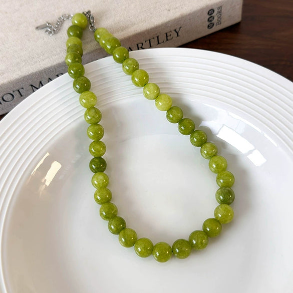 Wholesale Natural Stone Necklace Retro Geometric Style Handbeaded Polished Ball Chain For Women