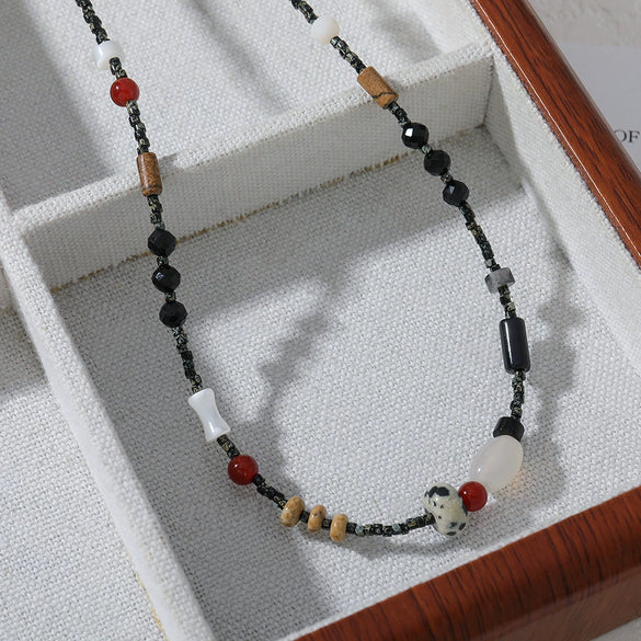Wholesale Natural Stone Necklace Shell African Pine Spotted Stone Stainless Steel Geometric Original Design Electroplating Clavicle Chain For Women
