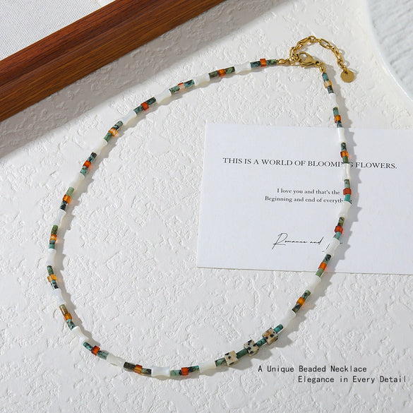Wholesale Natural Stone Necklace Shell African Pine Spotted Stone Stainless Steel Geometric Original Design Electroplating Clavicle Chain For Women