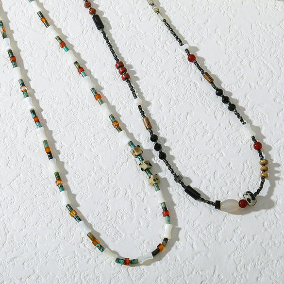 Wholesale Natural Stone Necklace Shell African Pine Spotted Stone Stainless Steel Geometric Original Design Electroplating Clavicle Chain For Women