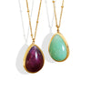 Wholesale Natural Stone Oval Dropshaped Pendant Clavicle Necklace 316L Stainless Steel Goldplated