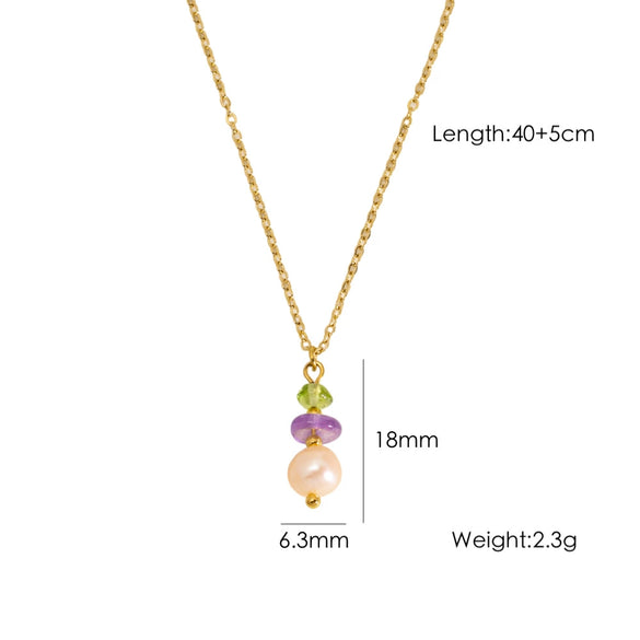 Wholesale Natural Stone Pendant Necklace Stainless Steel Geometric Simple Set With Gemstones For Women