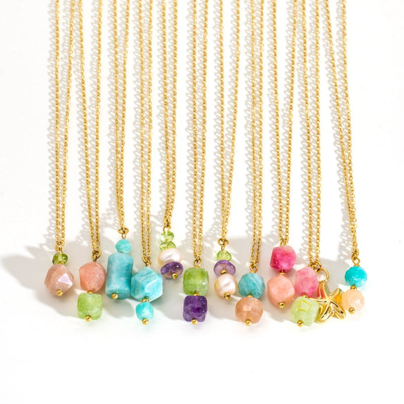 Wholesale Natural Stone Pendant Necklace Stainless Steel Geometric Simple Set With Gemstones For Women