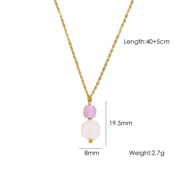 Wholesale Natural Stone Pendant Necklace Stainless Steel Geometric Simple Set With Gemstones For Women