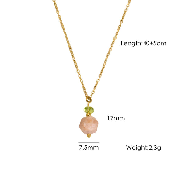 Wholesale Natural Stone Pendant Necklace Stainless Steel Geometric Simple Set With Gemstones For Women