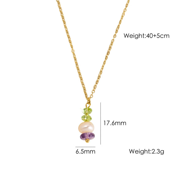 Wholesale Natural Stone Pendant Necklace Stainless Steel Geometric Simple Set With Gemstones For Women