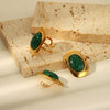 Wholesale Natural Stone Stainless Steel Earrings And Malachite Ring Jewelry Set With Geometric Pattern And Vacuum Real Gold Electroplating