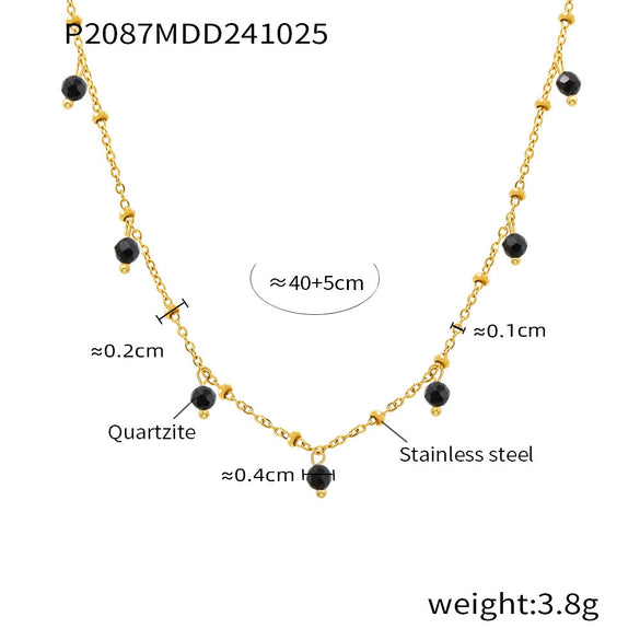 Wholesale Natural Stone 316L Stainless Steel Geometric Handmade Double Layer Overlay Electroplated 18K Gold Colorpreserving Women's Clavicle Necklace