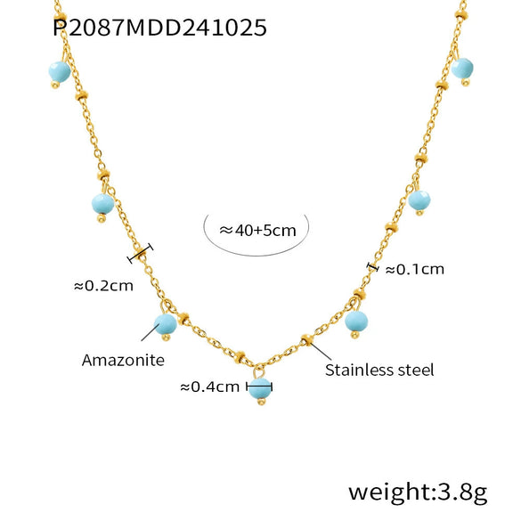 Wholesale Natural Stone 316L Stainless Steel Geometric Handmade Double Layer Overlay Electroplated 18K Gold Colorpreserving Women's Clavicle Necklace