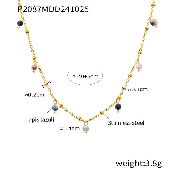 Wholesale Natural Stone 316L Stainless Steel Geometric Handmade Double Layer Overlay Electroplated 18K Gold Colorpreserving Women's Clavicle Necklace