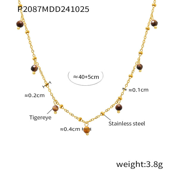 Wholesale Natural Stone 316L Stainless Steel Geometric Handmade Double Layer Overlay Electroplated 18K Gold Colorpreserving Women's Clavicle Necklace
