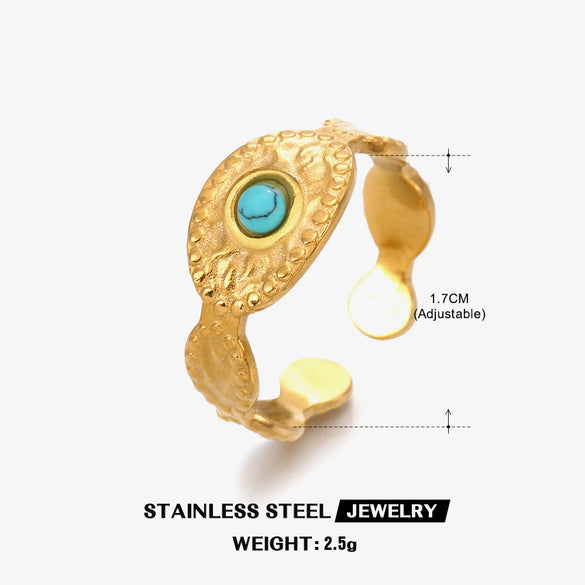 Wholesale Natural Stone Stainless Steel Geometric Ring For Women Electroplated