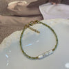 Wholesale Natural Style Copper Beaded Necklace With Olive Green Round Facet Natural Zircon And Baroque Freshwater Pearl Electroplated