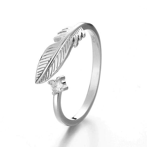 Wholesale Natural Style Feather Ring 925 Sterling Silver Electroplated Unisex