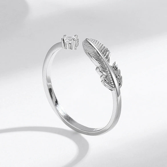 Wholesale Natural Style Feather Ring 925 Sterling Silver Electroplated Unisex