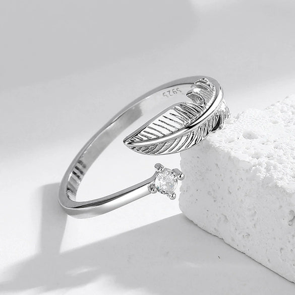 Wholesale Natural Style Feather Ring 925 Sterling Silver Electroplated Unisex